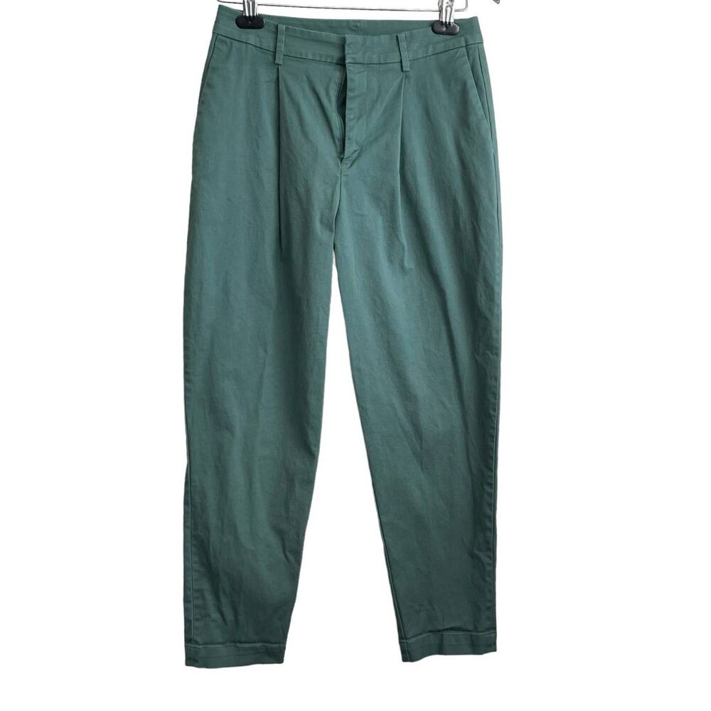Uniqlo Pants Women Chino 2 Green Taper Leg Pockets Cotton Comfy Travel‎ Basics